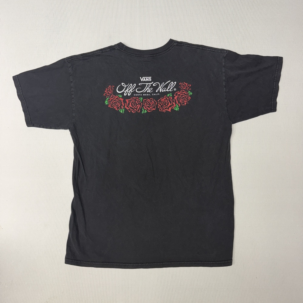 Vans Shirt Mens L Black Off The Wall Roses Graphic Logo Tee Costa Mesa Skate Y2k